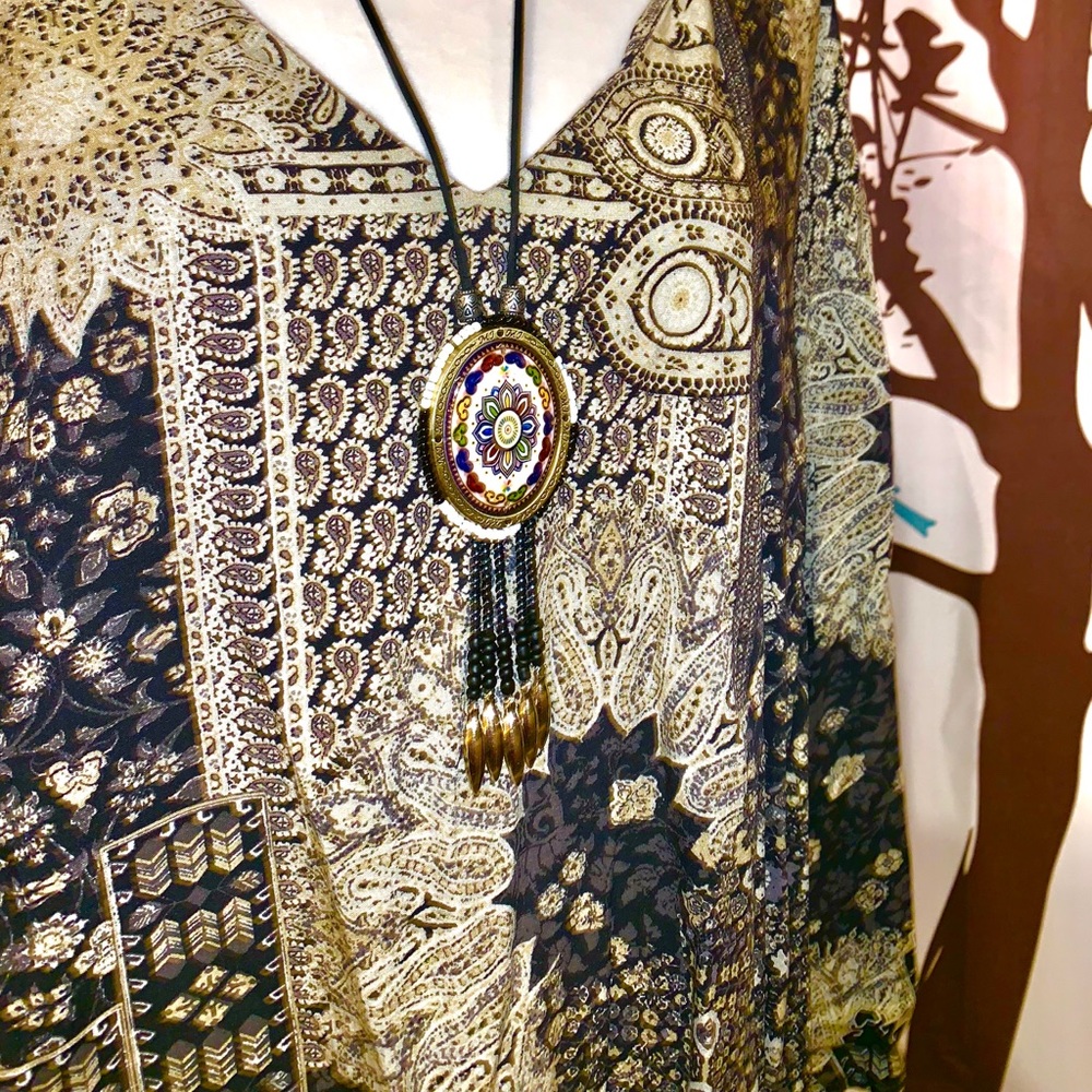 Boho Angled Asymmetric Tunic with Necklace